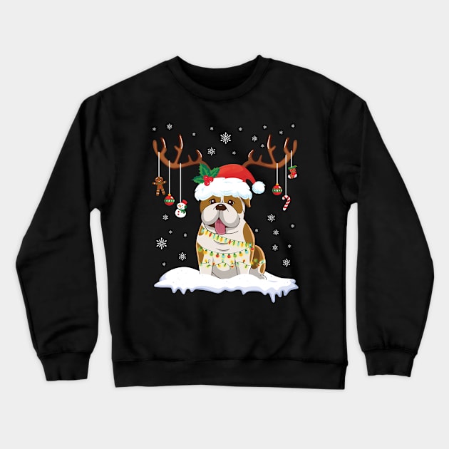 English Bulldog Reindeer Santa Noel Costume Dancing On Snow Crewneck Sweatshirt by bakhanh123